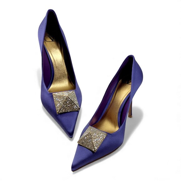 Valentino Garavani Womens One Stud 100mm Violet Satin Pumps -Size EU 38- (0574) - Picture 12 of 16